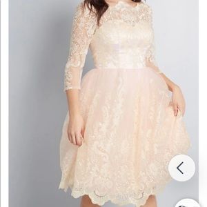 MODCLOTH Gilded Grace Lace Dress in “Pink”